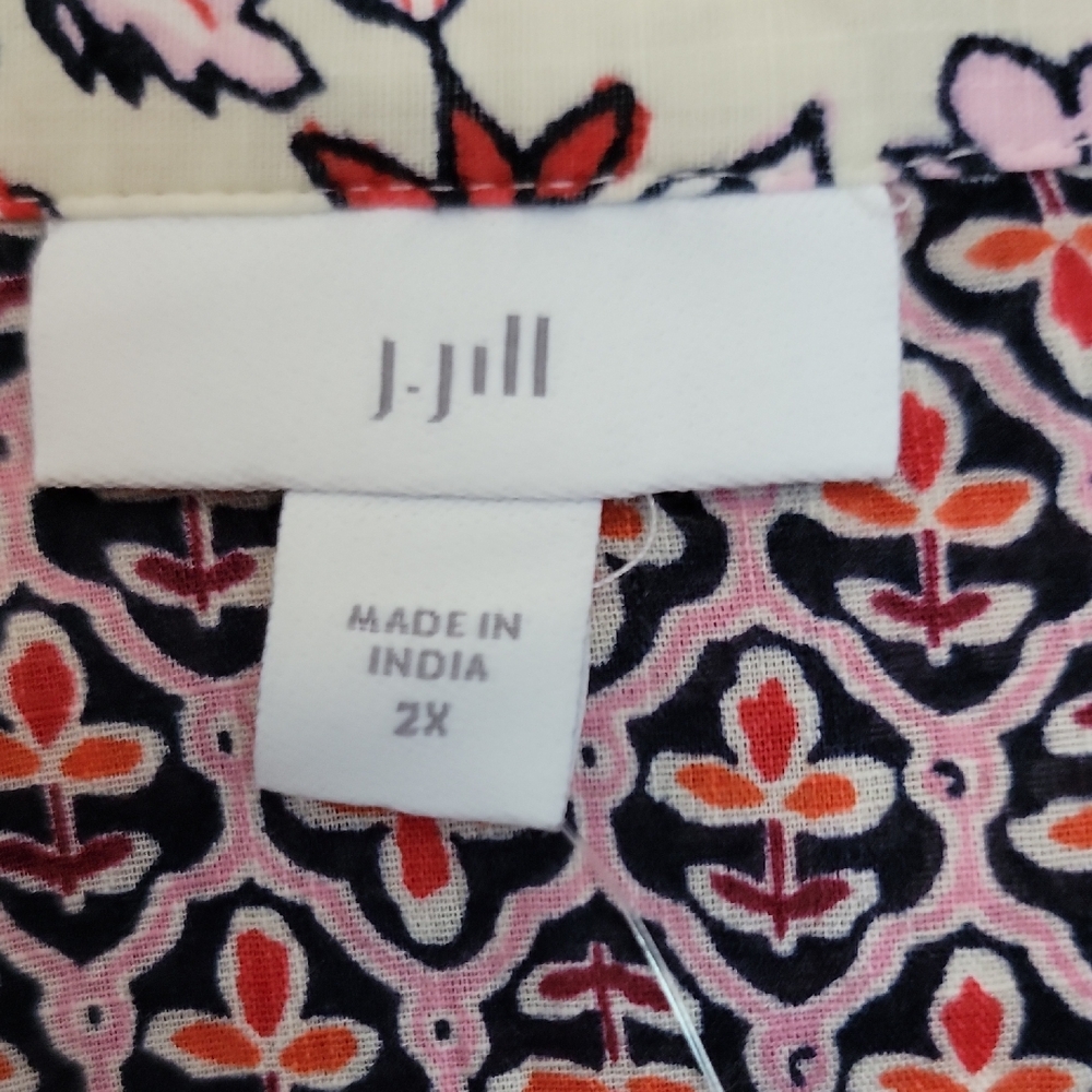 J. Jill Red and Cream Floral Women's Shirt, New With Tag - Picture 3 of 10